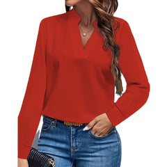 Simple Casual Solid Color And V-neck Loose Shirt Women's Top