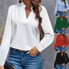 Simple Casual Solid Color And V-neck Loose Shirt Women's Top