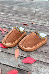 Chestnut Contrast Edge Suede Plush Lined Thick Sole Winter Slippers