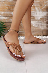 Chestnut Braided Strap PU Leather Flip Flop