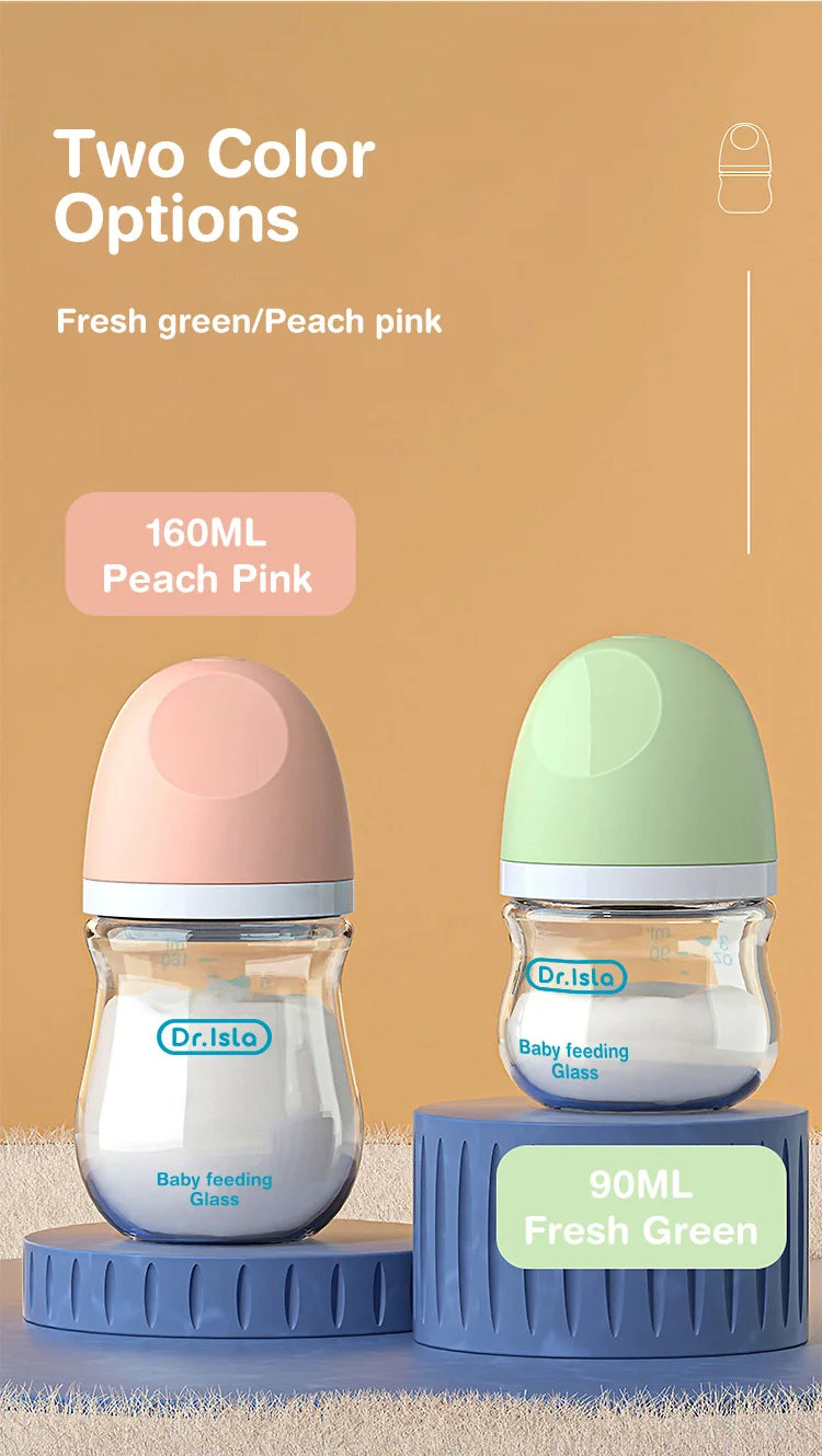 Dr.isla Anti-Choke Baby Bottle Newborn Glass Bottles 90/160ML Anti-flatulence Milk Feeding Bottles Infant BPA Free 0-3 Month