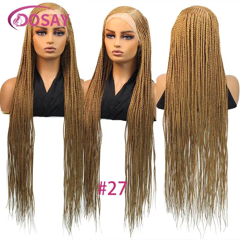Synthetic Full Lace Front Wig Cornrow Double Braided Wigs For Black Women Box Side Part Braided Lace Wig Faux Locs Braids Wigs