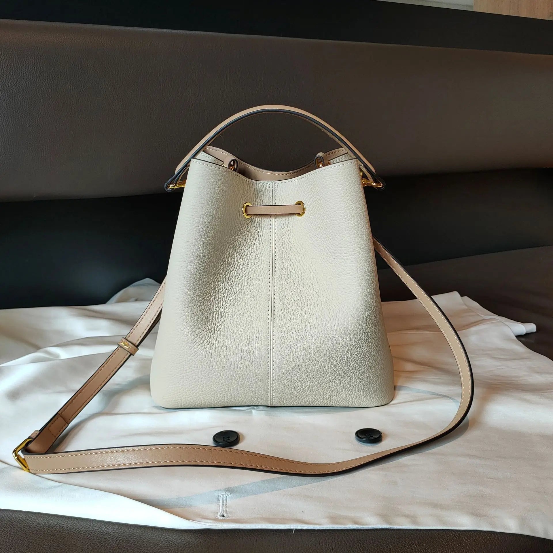 Genuine Leather Bag women new trendy retro simple large-capacity bucket bag fashion shoulder messenger bag Blue