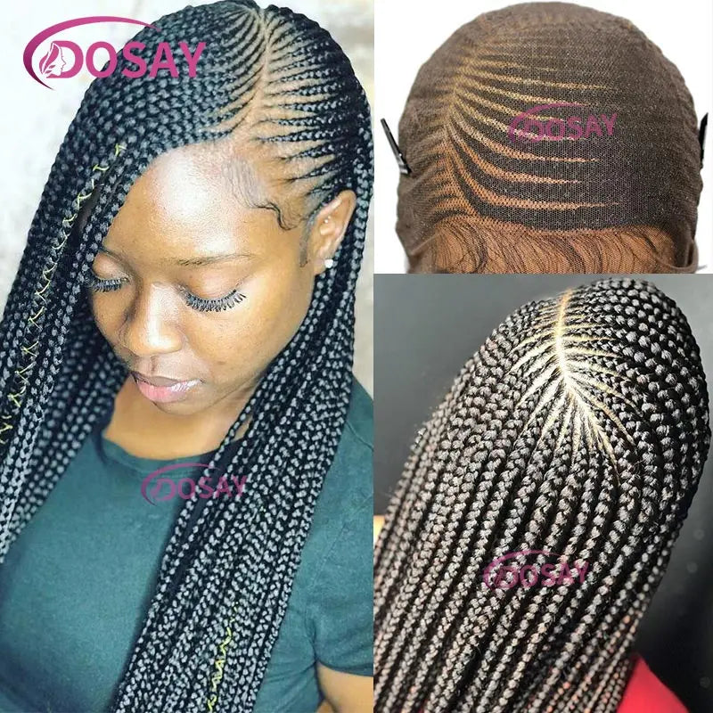 Synthetic Full Lace Front Wig Cornrow Double Braided Wigs For Black Women Box Side Part Braided Lace Wig Faux Locs Braids Wigs