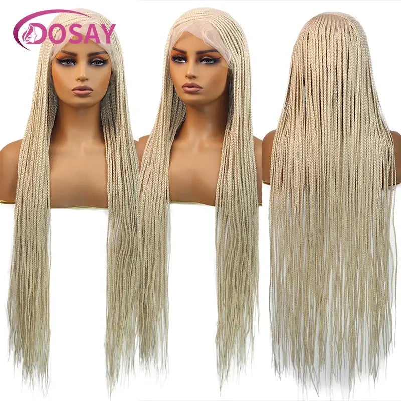 Synthetic Full Lace Front Wig Cornrow Double Braided Wigs For Black Women Box Side Part Braided Lace Wig Faux Locs Braids Wigs