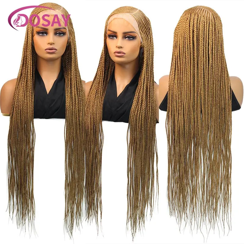 Synthetic Full Lace Front Wig Cornrow Double Braided Wigs For Black Women Box Side Part Braided Lace Wig Faux Locs Braids Wigs