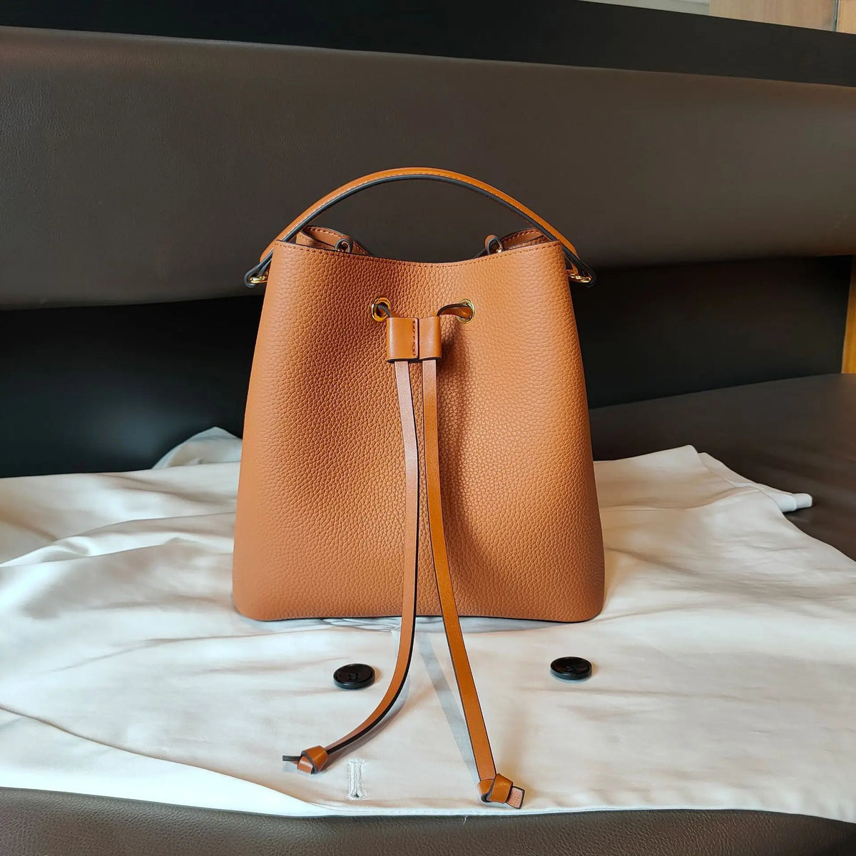 Genuine Leather Bag women new trendy retro simple large-capacity bucket bag fashion shoulder messenger bag Blue