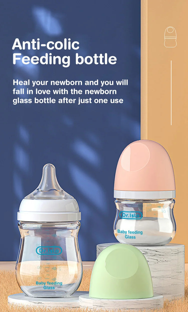 Dr.isla Anti-Choke Baby Bottle Newborn Glass Bottles 90/160ML Anti-flatulence Milk Feeding Bottles Infant BPA Free 0-3 Month