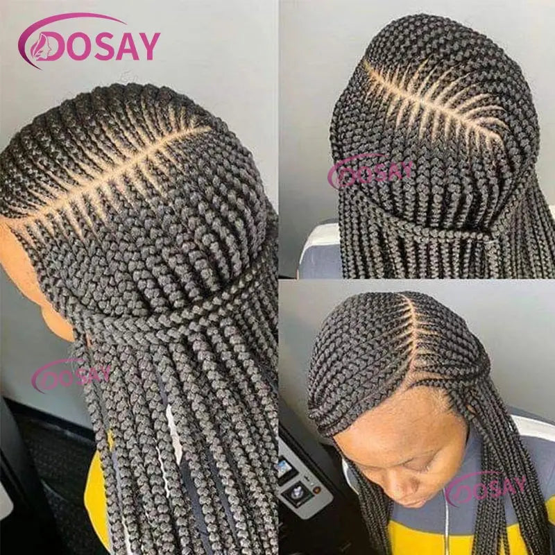 Synthetic Full Lace Front Wig Cornrow Double Braided Wigs For Black Women Box Side Part Braided Lace Wig Faux Locs Braids Wigs