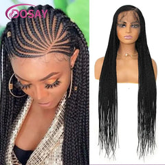 Synthetic Full Lace Front Wig Cornrow Double Braided Wigs For Black Women Box Side Part Braided Lace Wig Faux Locs Braids Wigs
