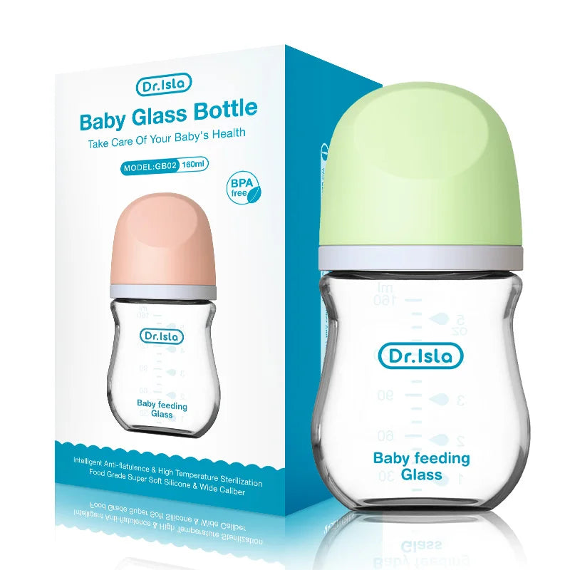 Dr.isla Anti-Choke Baby Bottle Newborn Glass Bottles 90/160ML Anti-flatulence Milk Feeding Bottles Infant BPA Free 0-3 Month