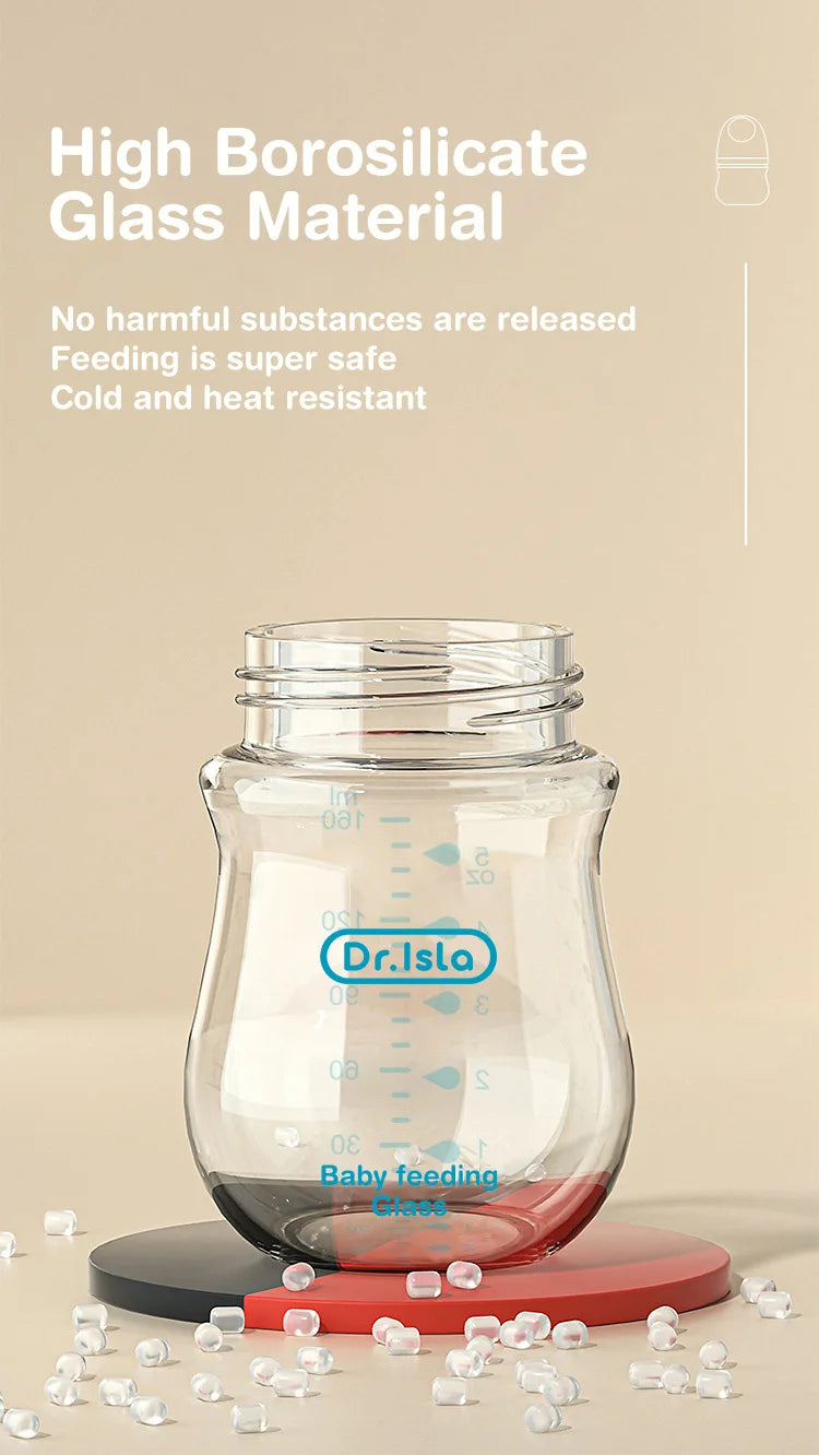 Dr.isla Anti-Choke Baby Bottle Newborn Glass Bottles 90/160ML Anti-flatulence Milk Feeding Bottles Infant BPA Free 0-3 Month