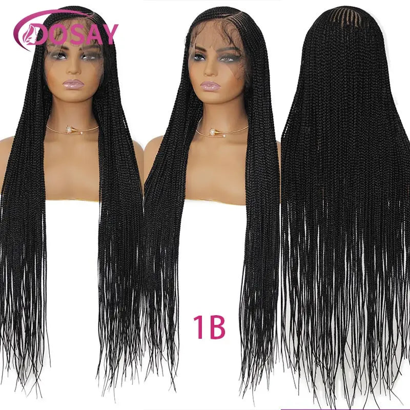 Synthetic Full Lace Front Wig Cornrow Double Braided Wigs For Black Women Box Side Part Braided Lace Wig Faux Locs Braids Wigs