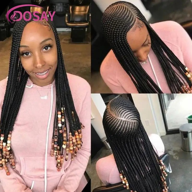 Synthetic Full Lace Front Wig Cornrow Double Braided Wigs For Black Women Box Side Part Braided Lace Wig Faux Locs Braids Wigs
