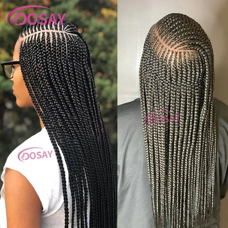 Synthetic Full Lace Front Wig Cornrow Double Braided Wigs For Black Women Box Side Part Braided Lace Wig Faux Locs Braids Wigs