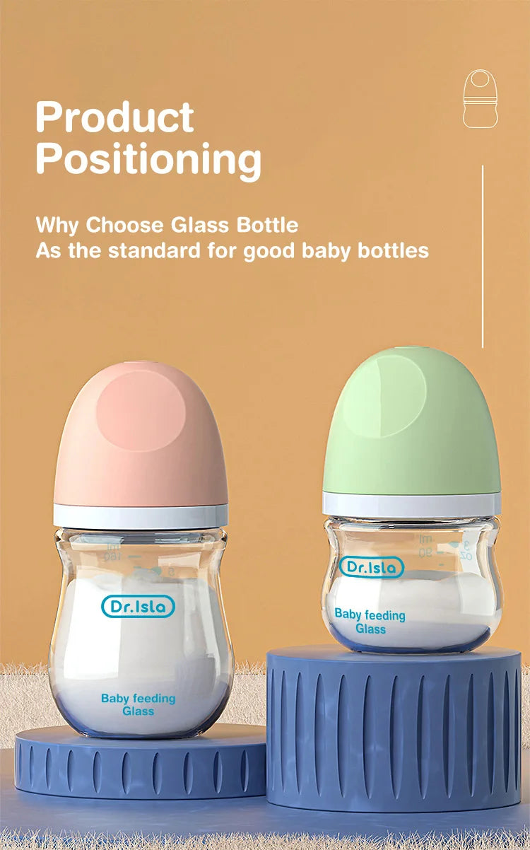 Dr.isla Anti-Choke Baby Bottle Newborn Glass Bottles 90/160ML Anti-flatulence Milk Feeding Bottles Infant BPA Free 0-3 Month